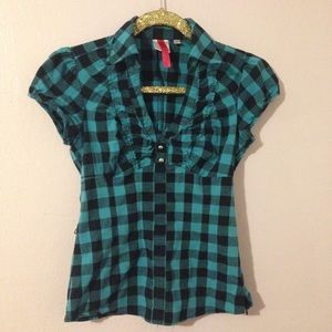 ❤️ {3 for $15} S Candie's Teal Plaid Ruffle Top